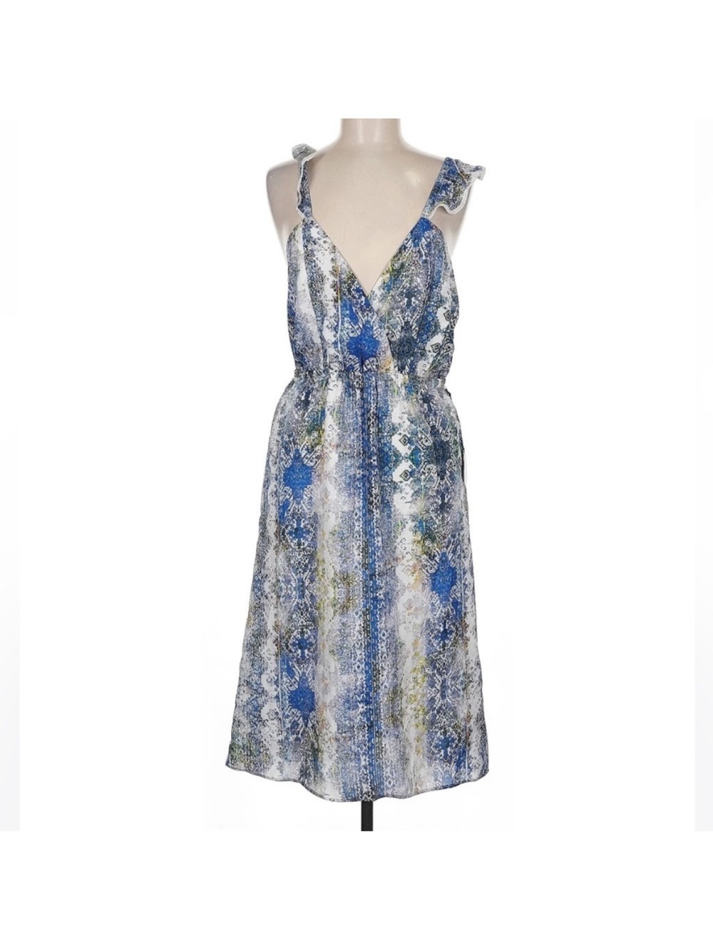 Tularosa Revolve Willa Hi-lo Surplice Neck dress blue scarf watercolor Medium - Picture 2 of 7